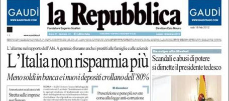 Le prime pagine di sabato 18 febbraio 2012