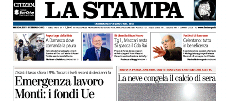 Le prime pagine di mercoledì 1 febbraio 2012