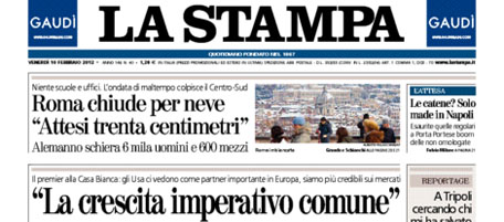 Le prime pagine di venerdì 10 febbraio 2012