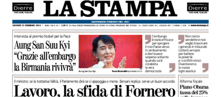 Le prime pagine di giovedì 23 febbraio 2012