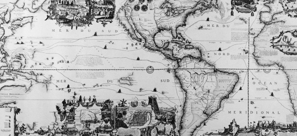 1719, A map of The Americas and the Pacific Ocean from Chatelain's Atlas. (Photo by Three Lions/Getty Images)