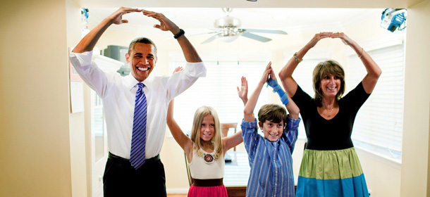 President Barack Obama helps spell out "Ohio" with the Weithman family, Rachel, 9, Josh, 11, and mom Rhonda, in their home in Columbus, Ohio, Aug. 18, 2010. (Official White House Photo by Pete Souza)

This official White House photograph is being made available only for publication by news organizations and/or for personal use printing by the subject(s) of the photograph. The photograph may not be manipulated in any way and may not be used in commercial or political materials, advertisements, emails, products, promotions that in any way suggests approval or endorsement of the President, the First Family, or the White House.