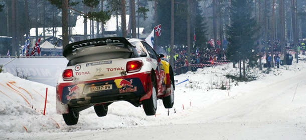 France's Sebastien Loeb and Monaco's co-driver Daniel Elena compete with their Citroen DS 3 WRC during the eleventh stage of the WRC Rally of Sweden on Febuary 11, 2012 at Vargasan west of Hagfors north of Karlstad. AFP PHOTO/JONATHAN NACKSTRAND (Photo credit should read JONATHAN NACKSTRAND/AFP/Getty Images)