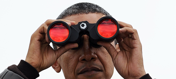 US President Barack Obama looks through binoculars towards North Korea from Observation Post Ouellette during a visit to the Joint Security Area of the Demilitarized Zone (DMZ) near Panmunjom on the border between North and South Korea on March 25, 2012. Obama arrived in Seoul earlier in the day to attend the 2012 Seoul Nuclear Security Summit to be held on March 26-27. AFP PHOTO / Jewel Samad (Photo credit should read JEWEL SAMAD/AFP/Getty Images)