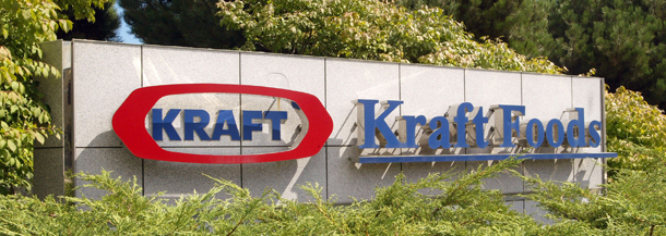NORTHFIELD, IL - AUGUST 5: A Kraft Foods sign is displayed near its corporate headquarters August 5, 2003 in Northfield, Illinois. Northfield, Illinois-based Kraft Foods North America, the largest branded food company in North America, acquired the "Back to Nature" brand cereal and granola business from San Dimas, California-based Organic Milling, Inc., a privately held manufacturer of natural products. (Photo by Tim Boyle/Getty Images)