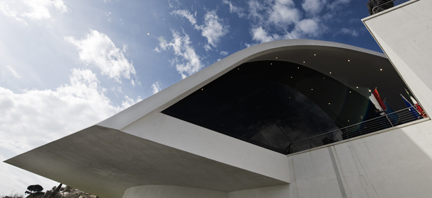 A detail of Ravello's Auditorium Oscar Niemeyer the day of its official inauguration on January 29, 2009. After ten years of controversy, the auditorium, designed by Brazilian architect Oscar Niemeyer opens in the southern Italian town of Ravello on the Amalfi coast. AFP PHOTO / ROBERTO SALOMONE TO GO WITH AFP STORY BY KELLY VELASQUEZ (Photo credit should read ROBERTO SALOMONE/AFP/Getty Images)