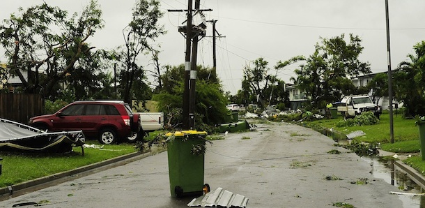 &lt;&gt; on March 20, 2012 in Townsville, Australia.The thunderstorm swept through Townsville last night, ripping off roofs and tearing down power lines, with wind speeds of up to 110 km/h. More heavy rain an dwind is expected through the region today and tomorrow.