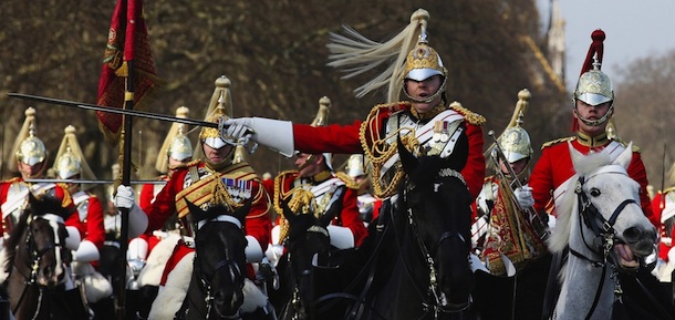 LONDON, ENGLAND - MARCH 29: Members of the Household Cavalry parade at the 'Major General's Review' in Hyde Park on March 29, 2012 in London, England. Major General George Norton, who commands the Household Division determines whether the Household Cavalry is fit to perform their ceremonial duties for the summer, which this year includes the Olympics, the Queen's Diamond Jubilee, Trouping the Colour and the State Opening of Parliament. (Photo by Dan Kitwood/Getty Images)