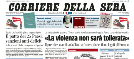 Le prime pagine di sabato 3 marzo 2012