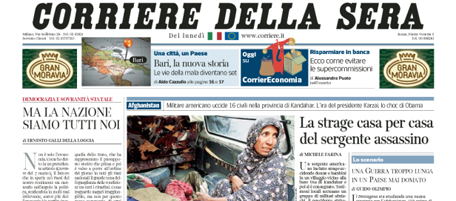 Le prime pagine di lunedì 12 marzo 2012