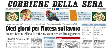 Le prime pagine di martedì 13 marzo 2012