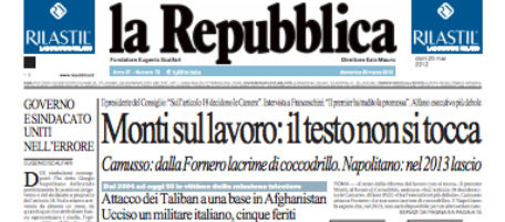 Le prime pagine di domenica 25 marzo 2012
