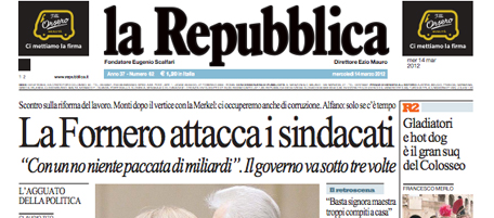 Le prime pagine di mercoledì 14 marzo 2012