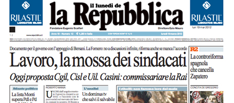 Le prime pagine di lunedì 19 marzo 2012