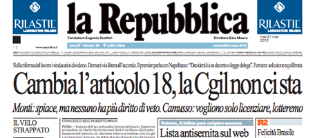 Le prime pagine di mercoledì 21 marzo 2012