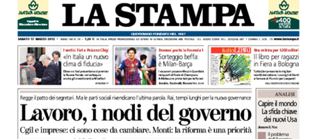 Le prime pagine di sabato 17 marzo 2012