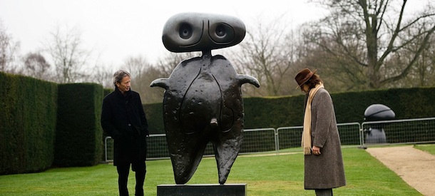 WAKEFIELD, ENGLAND - MARCH 14: Joan Miro's, grandsons, Emilio Fernandez Miro and Joan Punyet Miro pose beside Personnage (1970) in the Yorkshire Sculpture park on March 14, 2012 in Wakefield, England. Yorkshire Sculpture Park stages the first major UK survey of sculpture by Joan Miro (1893-1983) (Photo by Bethany Clarke/Getty Images)
