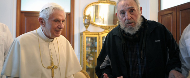 In this picture made available by the Vatican newspaper Osservatore Romano Pope Benedict XVI meets with Fidel Castro in Havana, Wednesday, March 28, 2012. (AP Photo/Osservatore Romano)