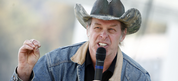 CHARLESTON, WV - OCTOBER 30: Musician Ted Nugent speaks Republican John Raese speaks supporters during a rally for his U.S. Senate campaign October 30, 2010 in Charleston, West Virginia. Raese and West Virginia Gov. Joe Manchin, a Democrat, are embroiled in a hotly-contested race for the seat vacated following the death of Robert C. Byrd. (Photo by Randy Snyder/Getty Images)