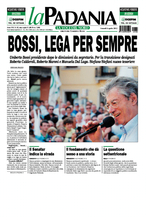 La prima pagina della Padania di venerdì 6 aprile