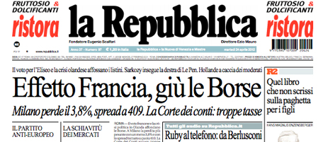Le prime pagine di martedì 24 aprile 2012