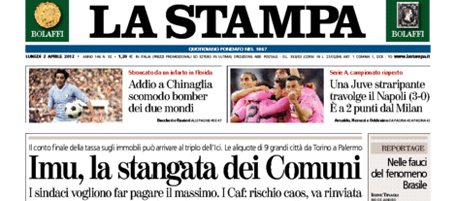 Le prime pagine di lunedì 2 aprile 2012