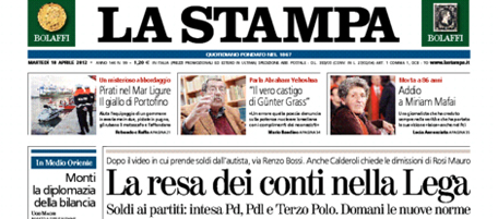 Le prime pagine di martedì 10 aprile 2012
