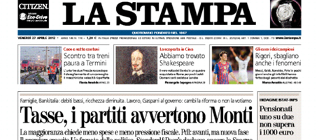 Le prime pagine di venerdì 27 aprile 2012