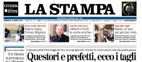 Le prime pagine di domenica 29 aprile 2012