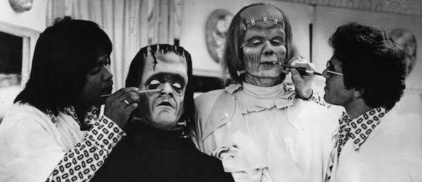 June 1978: Visitors to the Universal Studios in Hollywood are transformed into Frankenstein's monster by professional make-up artists. (Photo by Central Press/Getty Images)