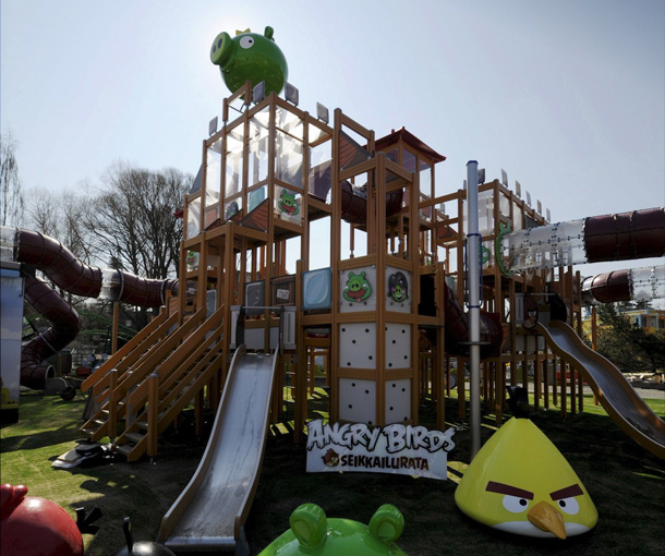 Angry Birds Land, the new part of the Sarkanniemi amusement park in Tampere, on April 25, 2012. The Finnish computer game developer Rovio Mobile, creator of the Angry Birds strategy puzzle video game, will start a co-operation with Sarkanniemi, by launching this this theme park on June 8, 2012. (AP Photo/Lehtikuva, Antti Aimo-Koivisto) FINLAND OUT