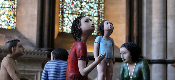 SALISBURY, ENGLAND - MAY 25: Detail of Ana Maria Pacheco's sculpture 'The Longest Journey' is seen inside Salisbury Cathedral on May 25, 2012 in Salisbury, England. The 32 foot life-size polychromed wooden boat is being exhibited in the North Transept of the 13th Century medieval building as part of the Salisbury International Arts Festival which opens today. (Photo by Matt Cardy/Getty Images)