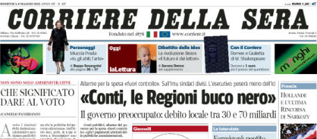 Le prime pagine di domenica 6 maggio 2012
