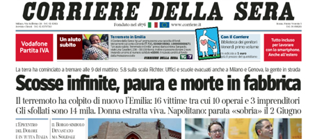 Le prime pagine di mercoledì 30 maggio 2012