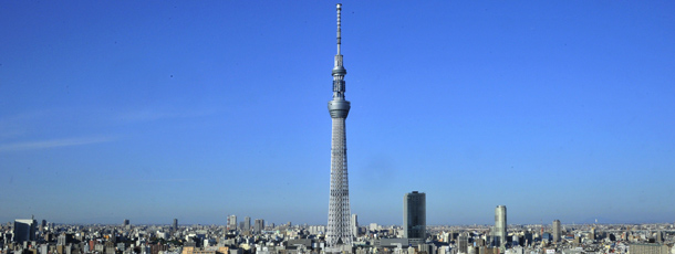 The 634-metre-tall Tokyo Sky Tree tower stands in eastern Tokyo on November 17, 2011. The construction of the Tokyo Sky Tree, the world's tallest self-supporting communications tower, is to be completed on February 29, 2012 after a two-month delay due to last year's quake and tsunami. AFP PHOTO / Yoshikazu TSUNO (Photo credit should read YOSHIKAZU TSUNO/AFP/Getty Images)