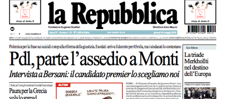 Le prime pagine di giovedì 10 maggio 2012