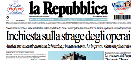 Le prime pagine di giovedì 31 maggio 2012