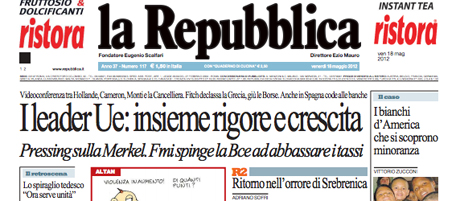 Le prime pagine di venerdì 18 maggio 2012
