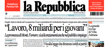 Le prime pagine di venerdì 25 maggio 2012