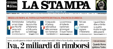 Le prime pagine di sabato 5 maggio 2012