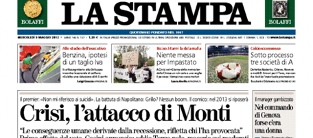 Le prime pagine di mercoledì 9 maggio 2012