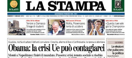Le prime pagine di venerdì 11 maggio 2012