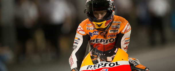 DOHA, QATAR - APRIL 07: Casey Stoner of Australia and Repsol Honda Team returns in box at the end of the qualifying practice of MotoGp of Qatar at Losail Circuit on April 7, 2012 in Doha, Qatar. (Photo by Mirco Lazzari gp/Getty Images)