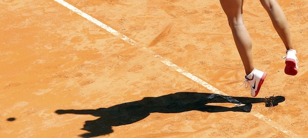 Russia's Maria Sharapova serves the ball to Christina McHale of the United States at the Italian Open tennis tournament, in Rome, Tuesday, May 15, 2012. Sharapova won 7-5, 7-5. (AP Photo/Andrew Medichini)
