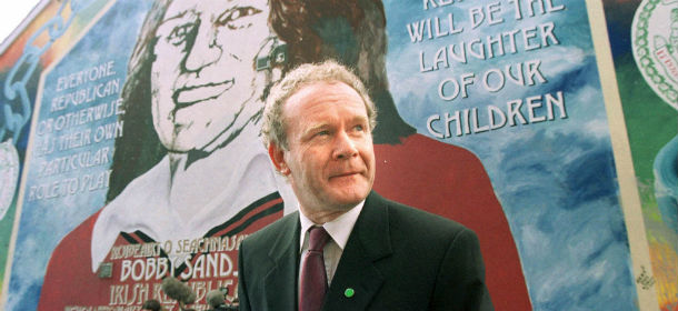Northern Ireland Education Minister and Sinn Fein member Martin McGuinness, leaves a Belfast news conference on the Falls Road in West Belfast, Northern Ireland Monday, April 30, 2001. As McGuinness moves to publicly unveil his background as a high-ranking commander in the Irish Republican Army, the question is whether his disclosures will help clear the air between the two sides or inflame tensions that already threaten to tear apart a fragile peace. (AP Photo/Peter Morrison)