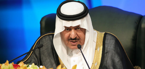Saudi new Crown prince Nayef bin Abdul-Aziz speaks during a press conference after the ceremony of the Saudi forces as they prepare for the influx of people to participate in the annual Hajj, in Arafat 15 kms outside of Mecca, Saudi Arabia, Tuesday, Nov. 1, 2011. Security is a major concern during the pilgrimage by Islam's devout to the holy sites of Saudi Arabia. The Hajj will begin on November 5. (AP Photo/Hassan Ammar)