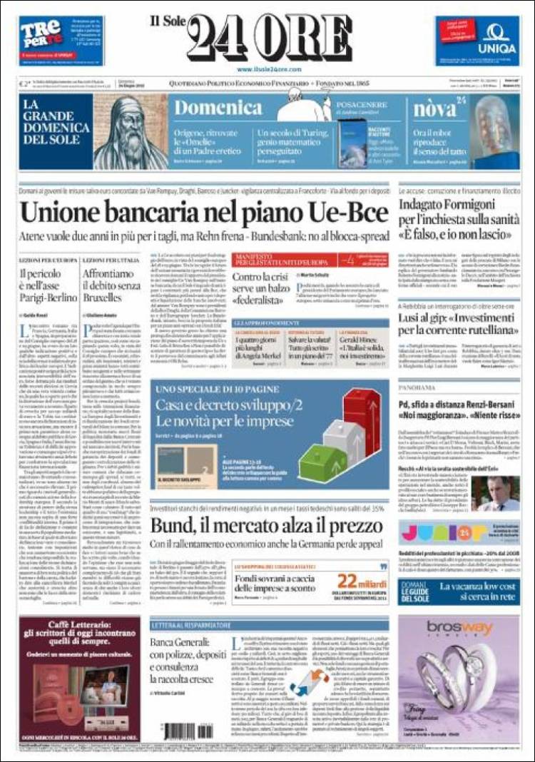 Le prime pagine di domenica 24 giugno 2012 Il Post