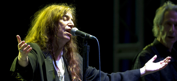 US rock singer Patti Smith performs during her concert in Mexico City, Saturday, May 5, 2012.( AP Photo/Eduardo Verdugo)