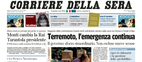 Le prime pagine di sabato 9 giugno 2012
