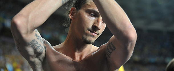 Swedish forward Zlatan Ibrahimovic applauds at the end of the Euro 2012 football championships match Sweden vs France on June 19, 2012 at the Olympic Stadium in Kiev. AFP PHOTO / GENYA SAVILOV (Photo credit should read GENYA SAVILOV/AFP/GettyImages)